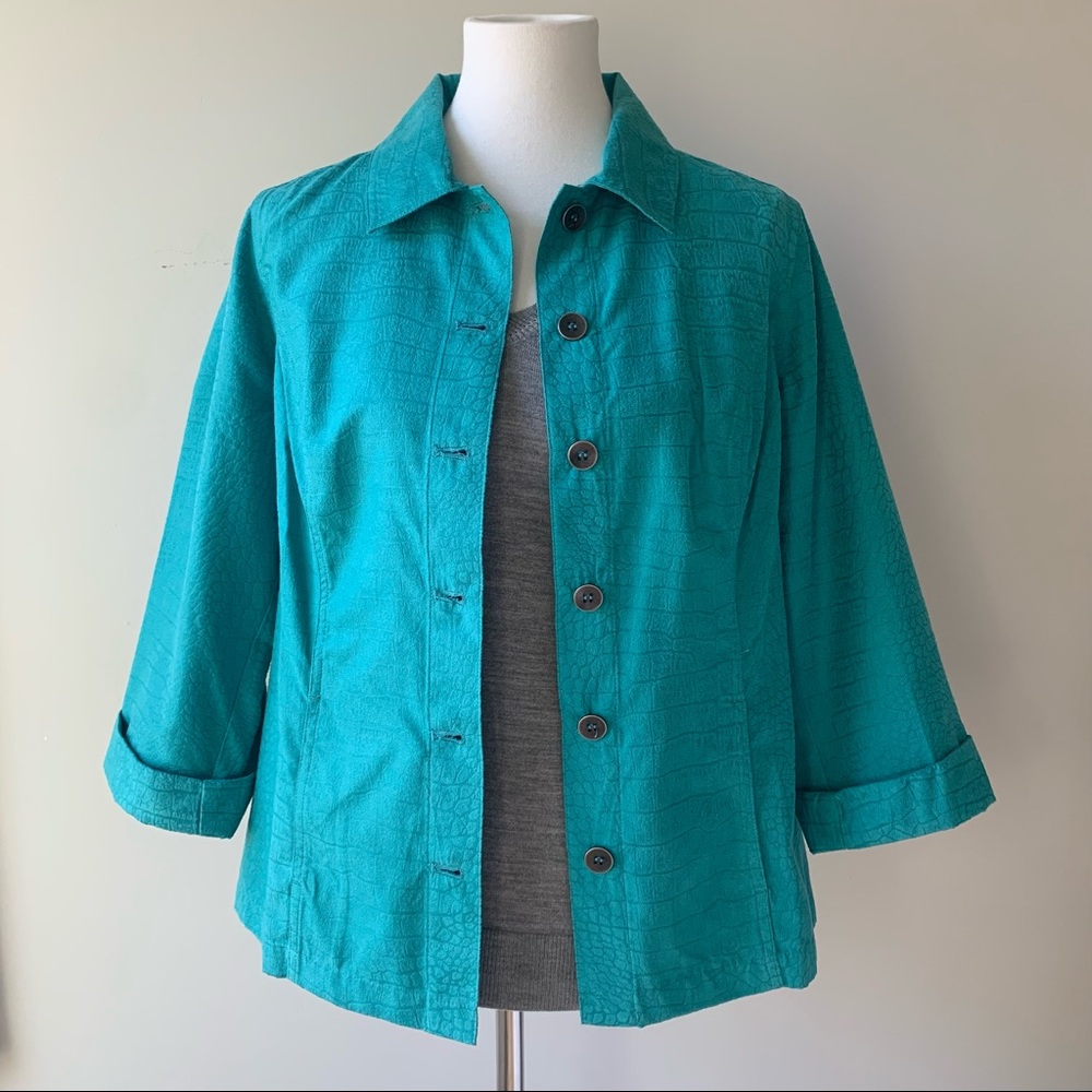 Chico’s Turquoise Button Down Lightweight Jacket - image 5